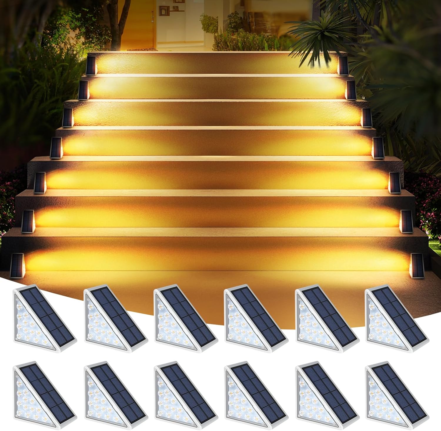 LED Solar Step Lights Waterproof Outdoor Stair Lights, Warm White Solar Deck Lig...