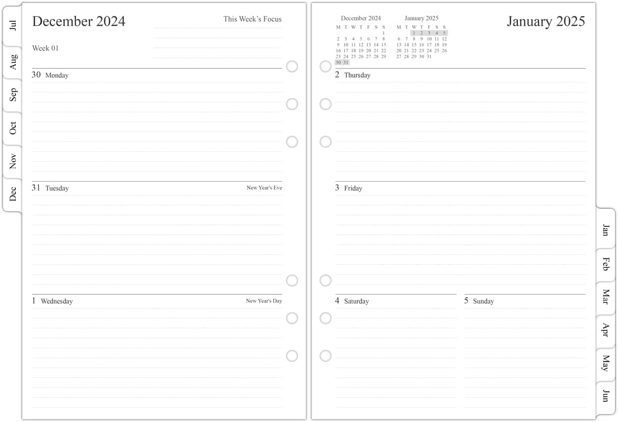 newestor 2024-2025 Middle Year Weekly Diary Refill A5 Size, Compatible with Filo...