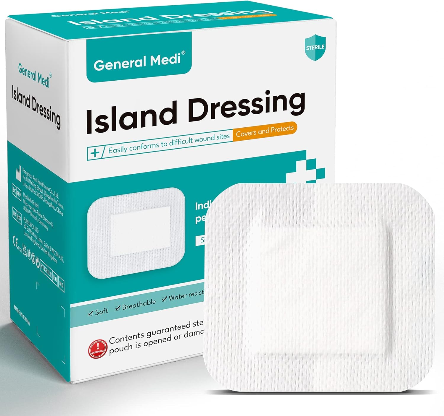 General Medi Sterile Island Dressing Bordered Gauze – 50 Count (10x10cm) Gauze P...