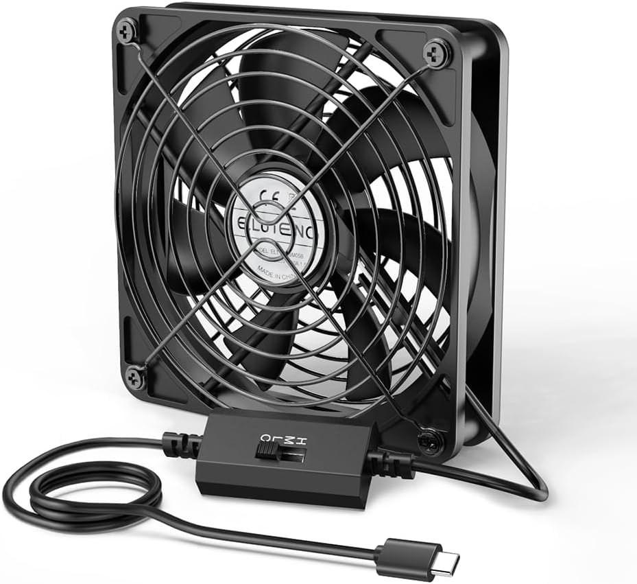 ELUTENG 120mm USB C PC Fan 5V with L/M/H 3 Adjustable Speed Portable USB Compute...