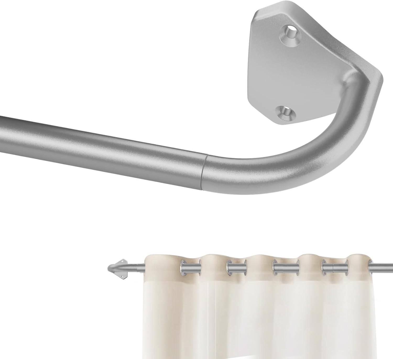 Silver Wrap Around Curtain Rods for Windows, Special 48 to 84 Inch Curtain Rods,...