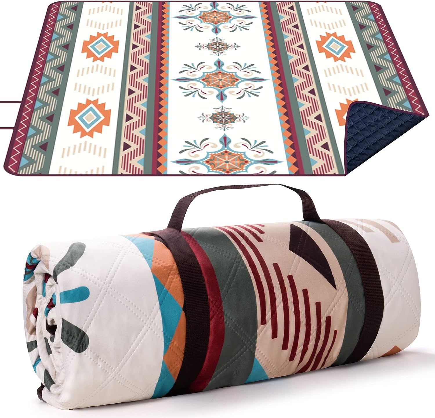 LARUTAN Waterproof Picnic Blanket, 200x200CM Large Beach Blanket Outdoor Picnic...