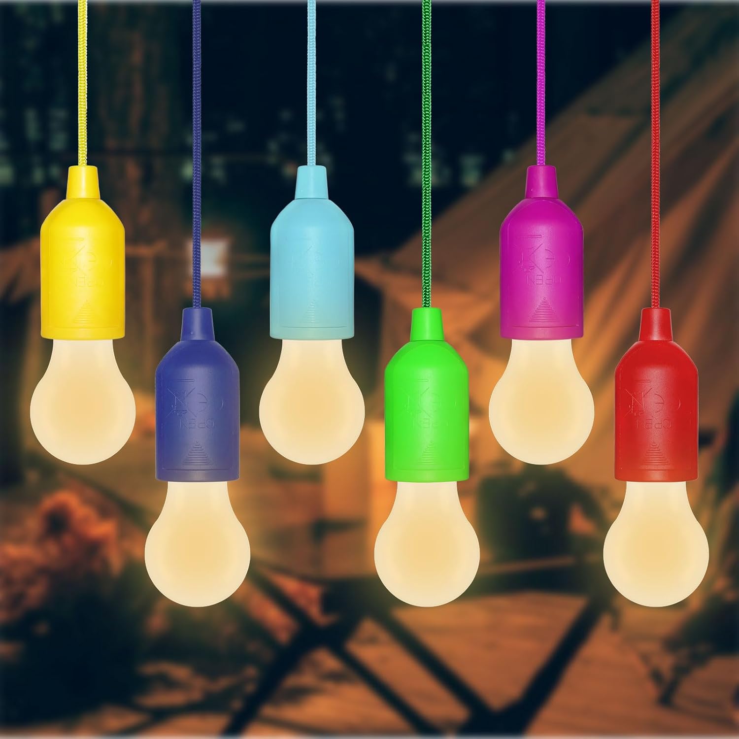 6 Pack LED Pull Cord Light Bulb, Battery Operated, Portable Hanging Pull Cord La...
