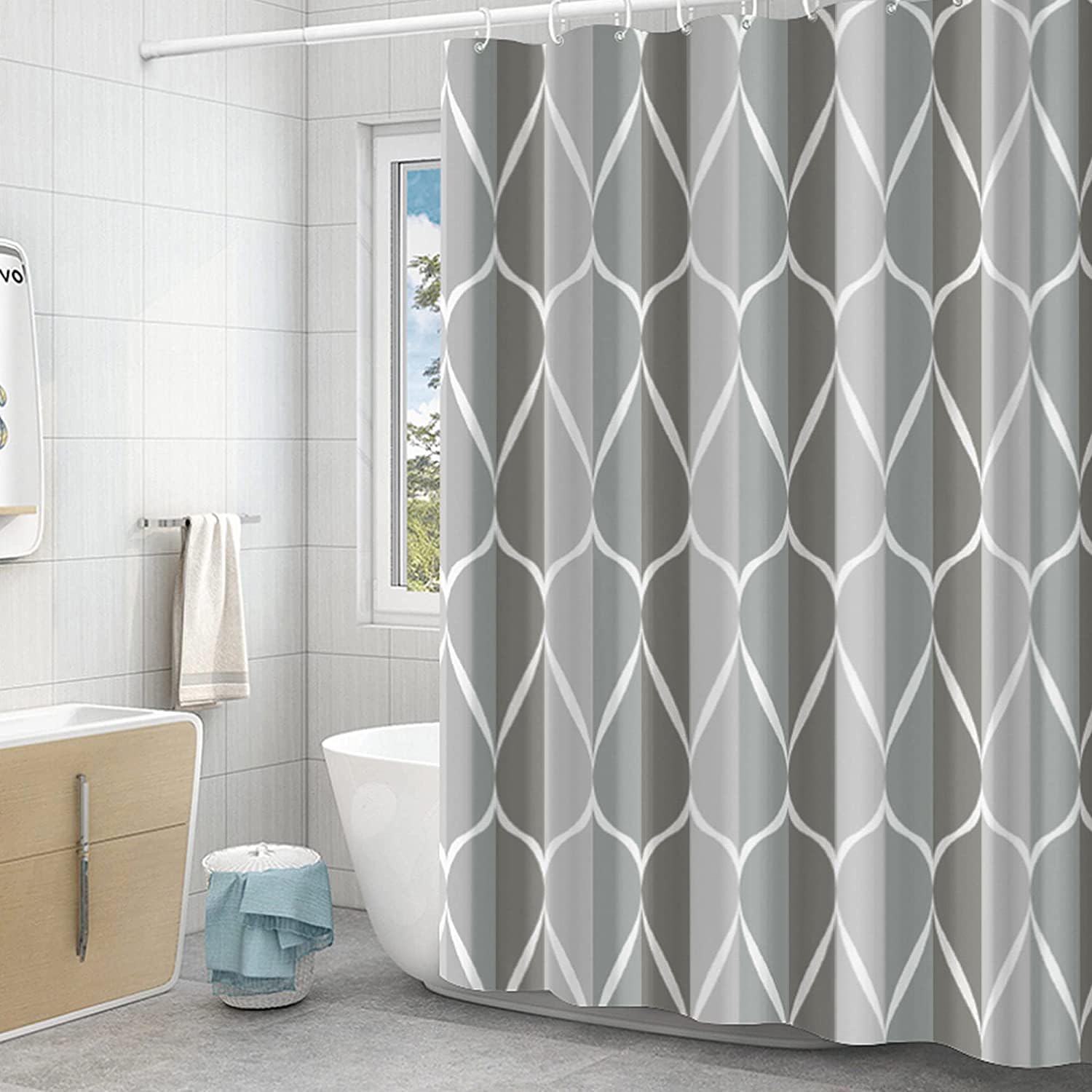 GERUIKE Grey Shower Curtain 180 x 180 cm - Weighted Shower Curtains Mould Proof...