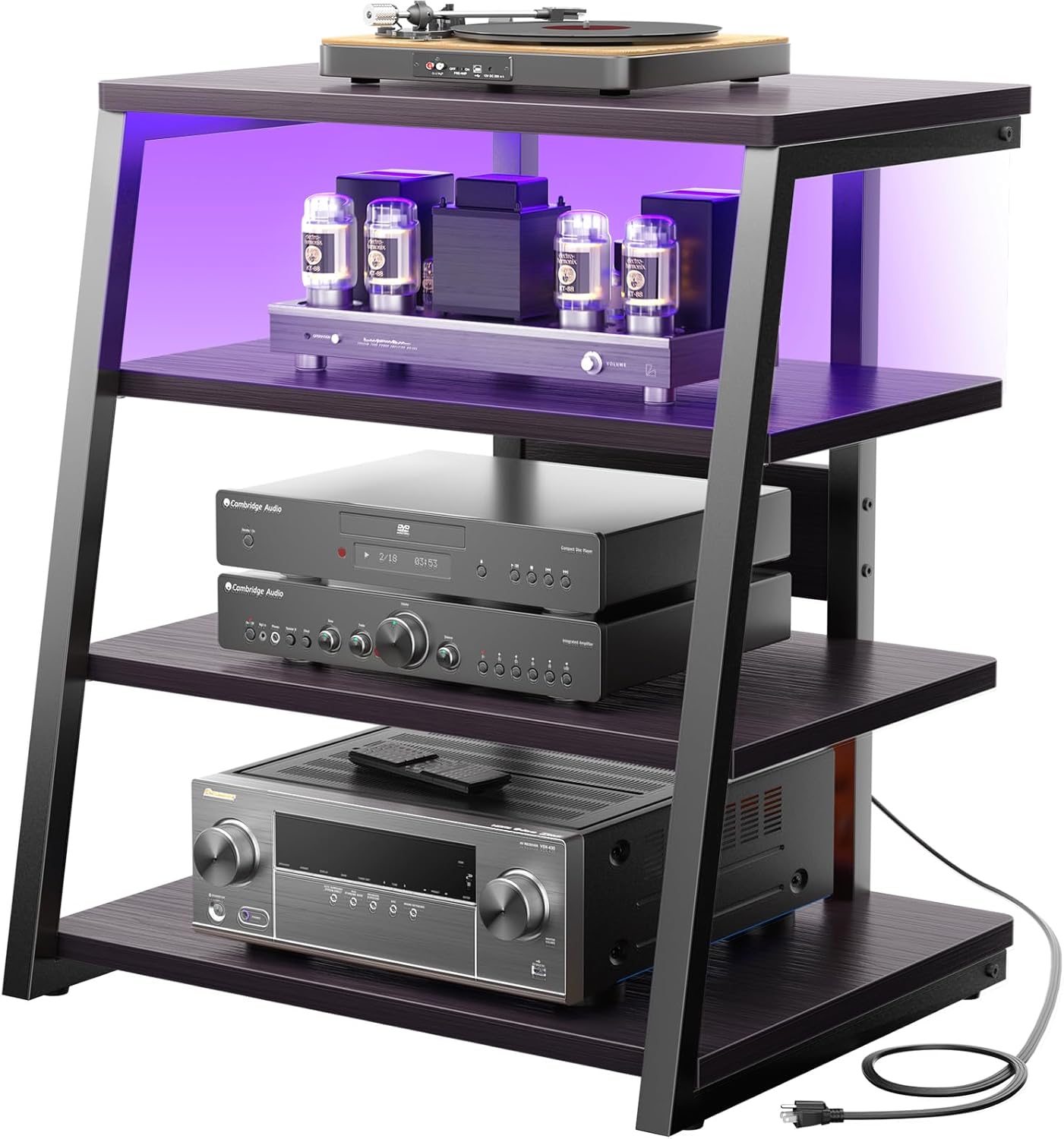 armocity 4-Tier AV Media Stand with Power Strips, Corner TV Stand with LED Light...