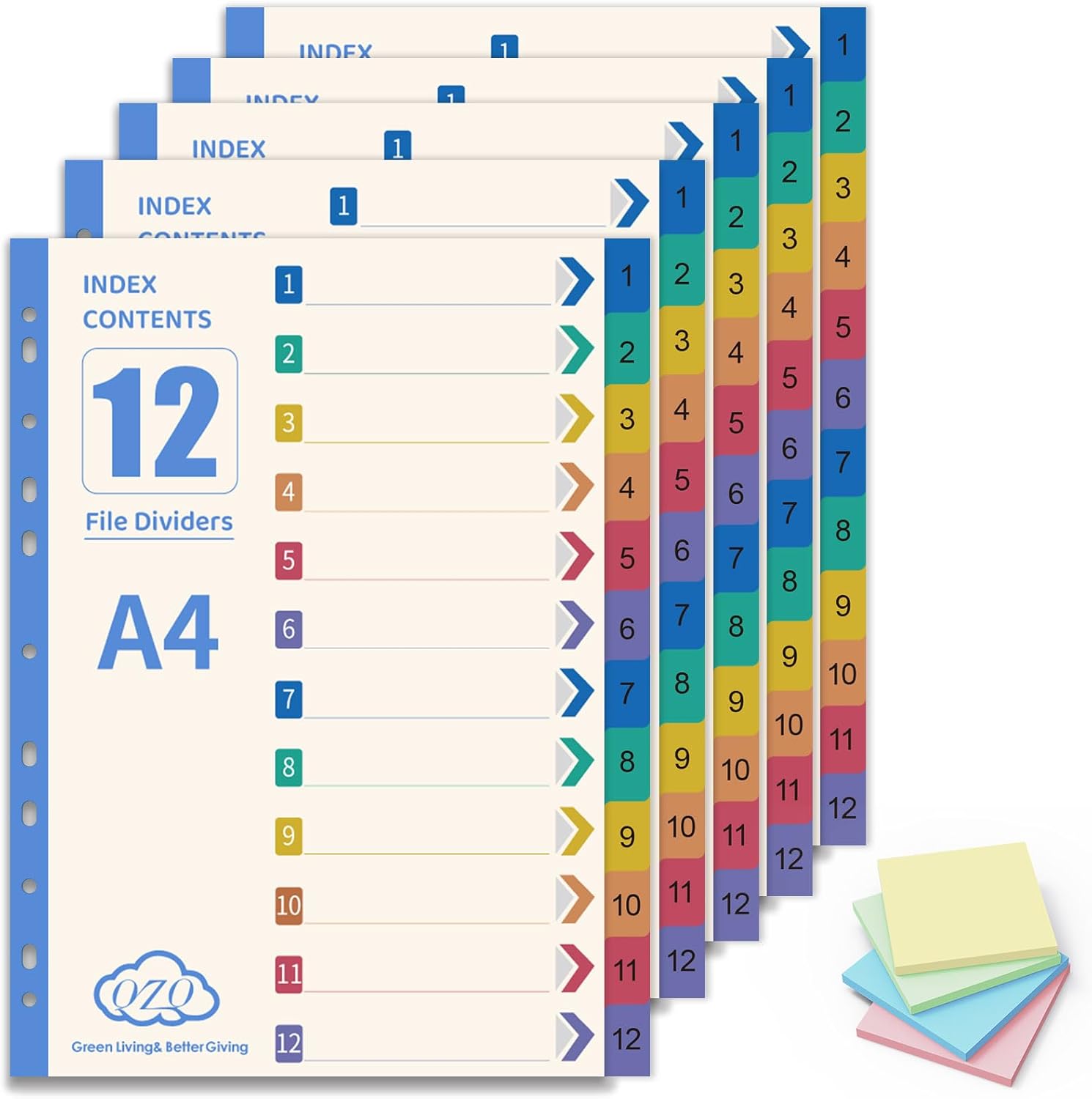 QZQ 12part File Dividers A4-5pack Folder Dividers Assorted Multi-Colours Binder...