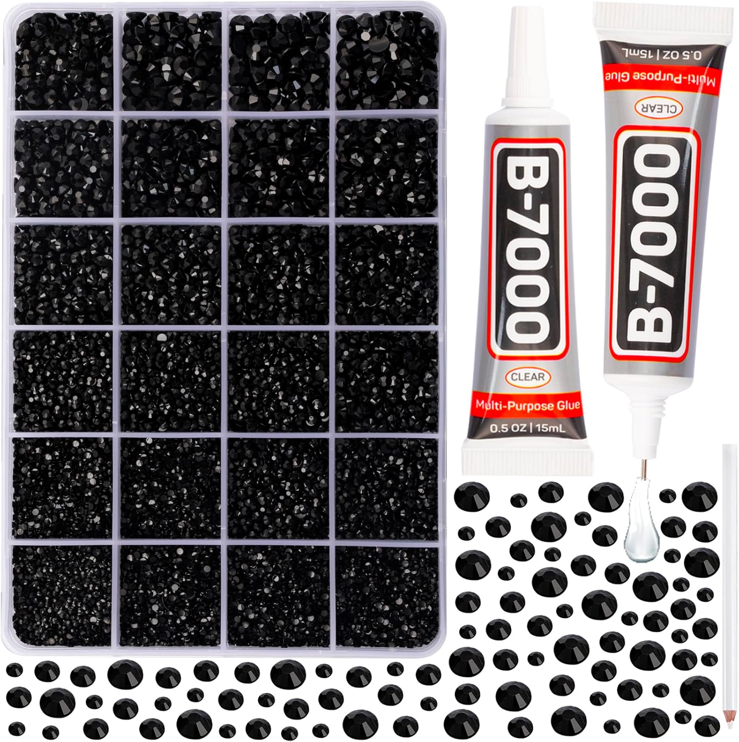 B7000 Jewelry Glue, Special Rhinestone Glue with 20100Pcs Black Flatback Gems, I...
