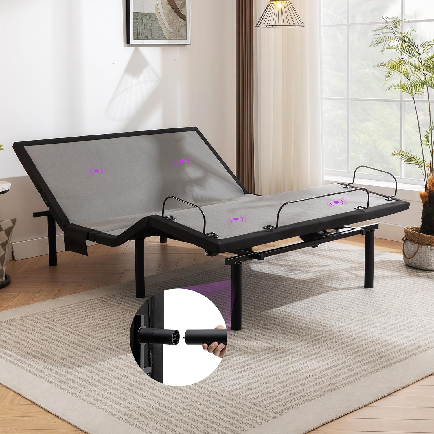 Adjustable Bed Frame, Adjustable Bed Base with 4 Height Adjustable Leg, Adjustab...