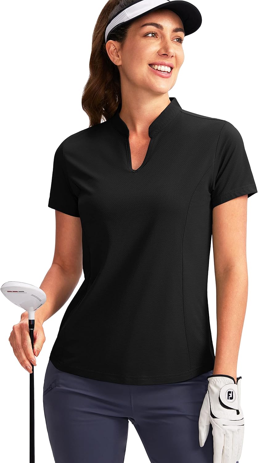 Obla Women's Golf Polo Shirt V-Neck Short Sleeve Collarless Quick Dry Tennis Run...