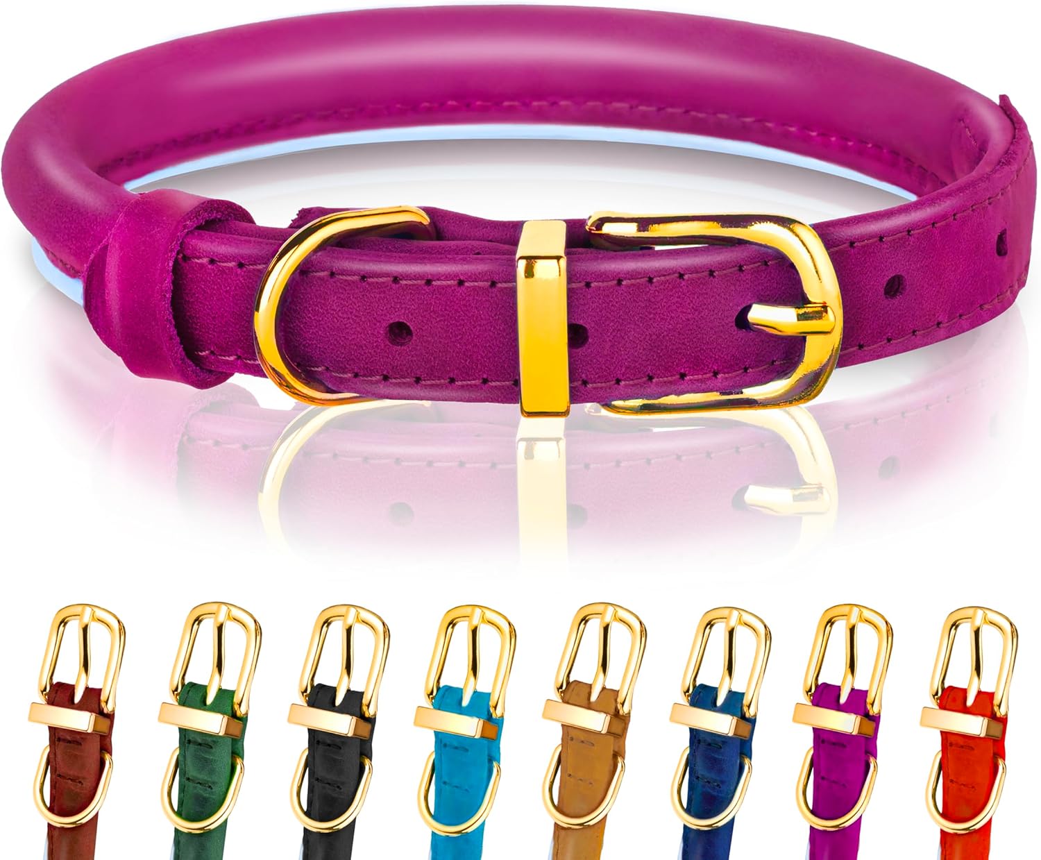 OOPSDOGGY Reflective Rolled Leather Dog Collar for Small Medium Large Dogs Puppy...
