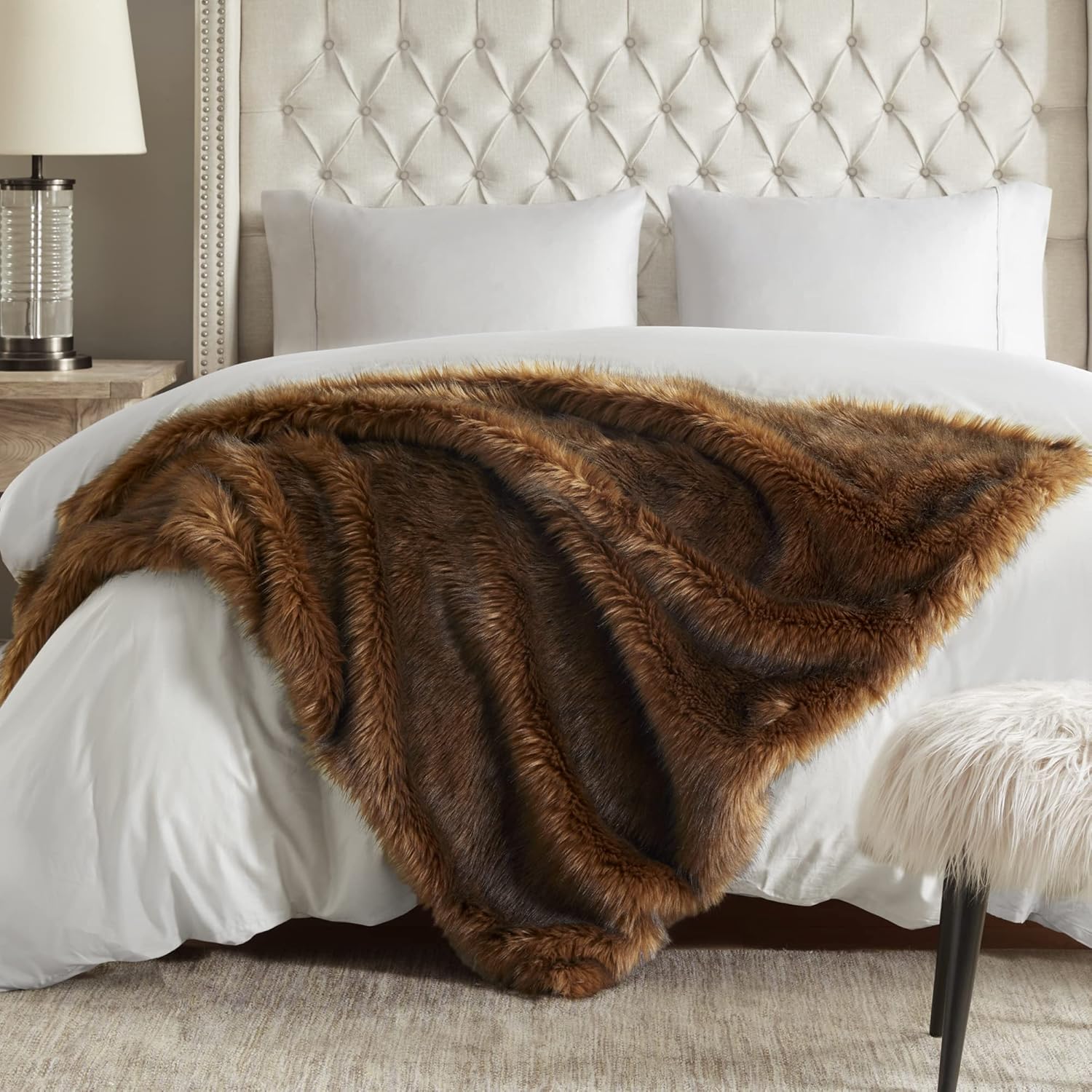 Hyde Lane Faux Fur Throw Blanket, Special Luxury Fluffy Bear Brown Throws for Ho...