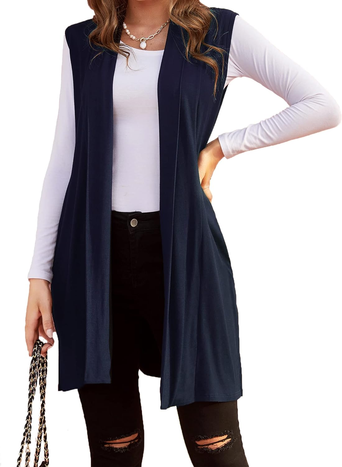 Beyove Womens Long Vests, Special Sleeveless Draped Lightweight Open Front Cardi...