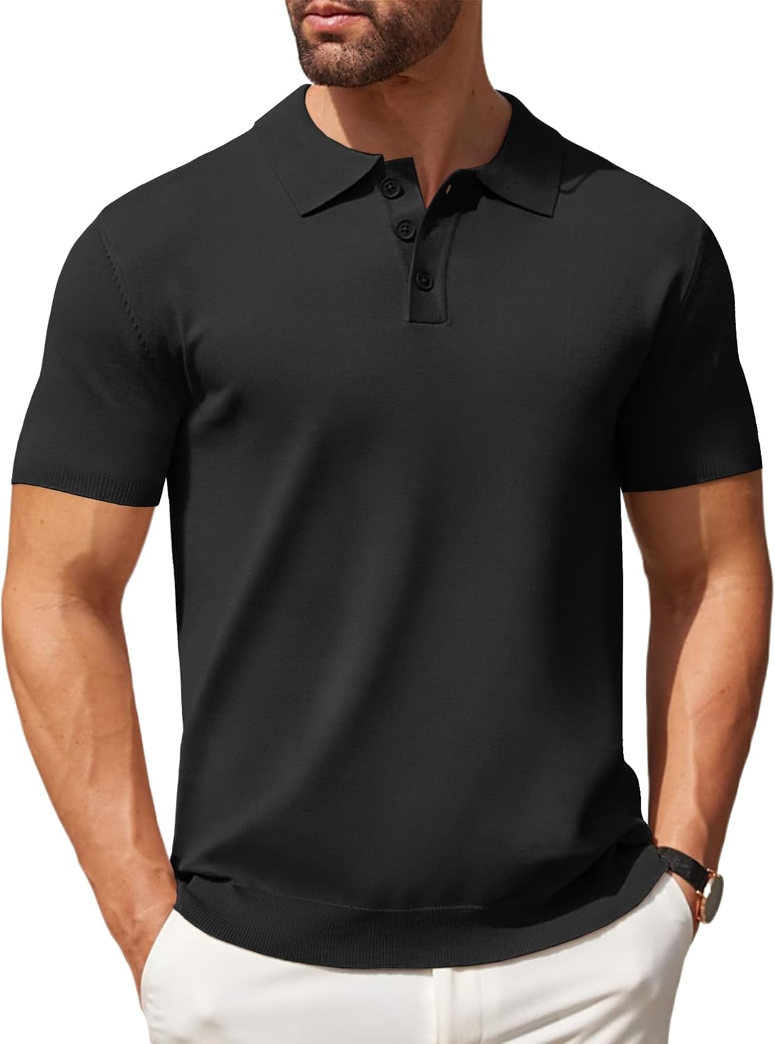 COOFANDY Mens Knit Polo Shirts, Special Casual Short Sleeve Button Down Polo Shi...