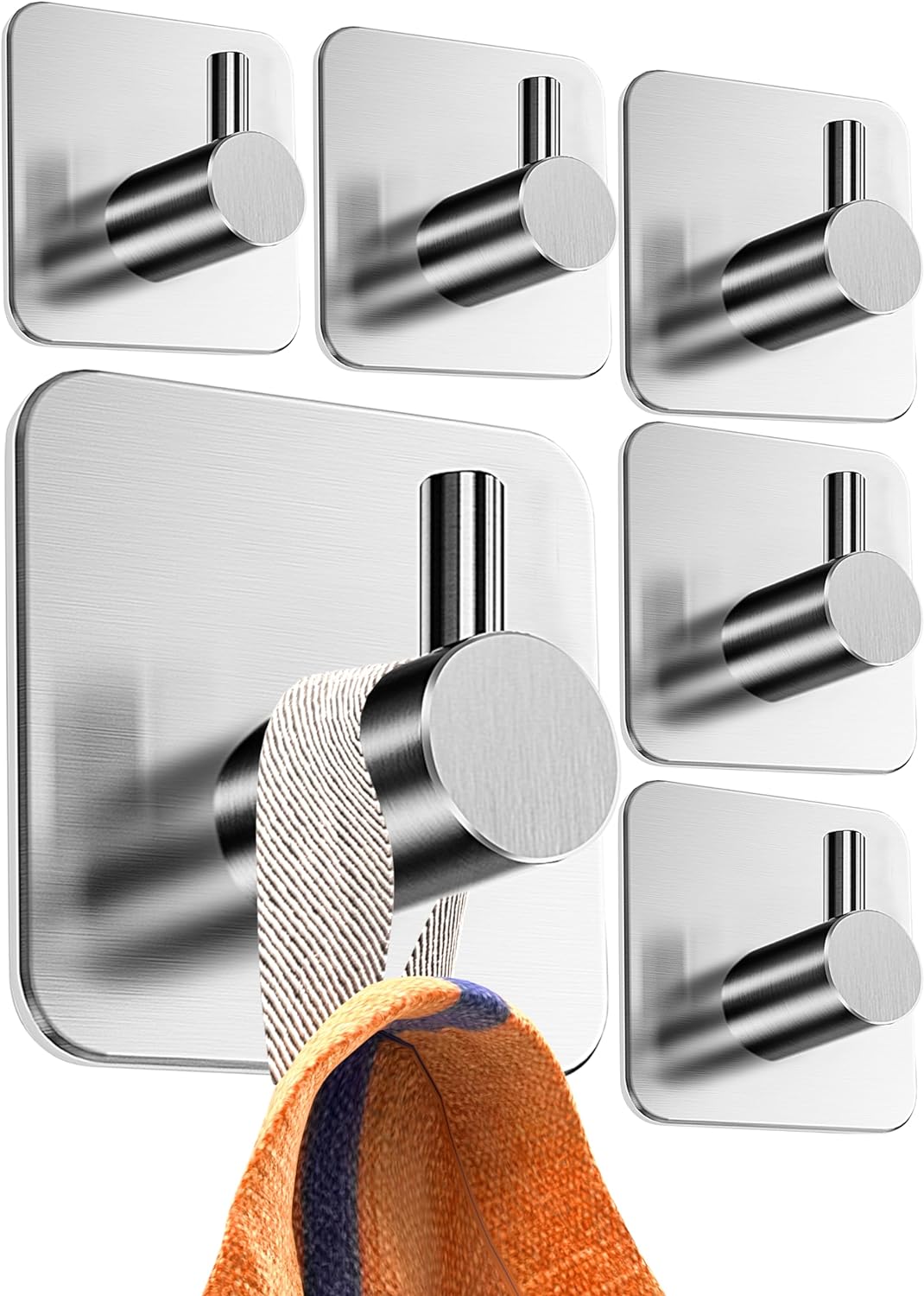 4smile no-Drill self Adhesive Hooks – 6 Stainless Steel Stick on Hooks, Rust-Fre...