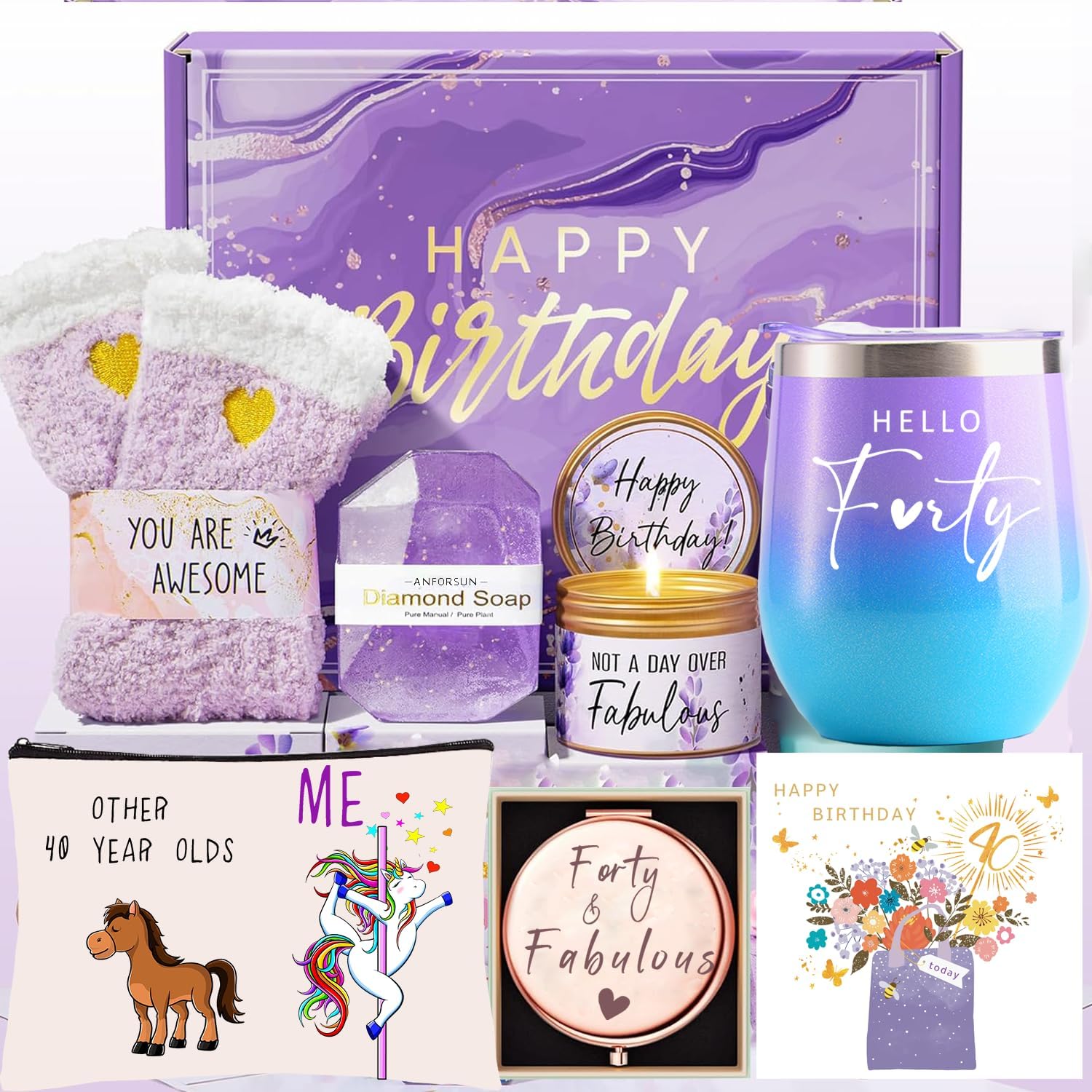 Anforsun 40th Birthday Gift for Women, Funny 40th Birthday Hampers for Her Happy...