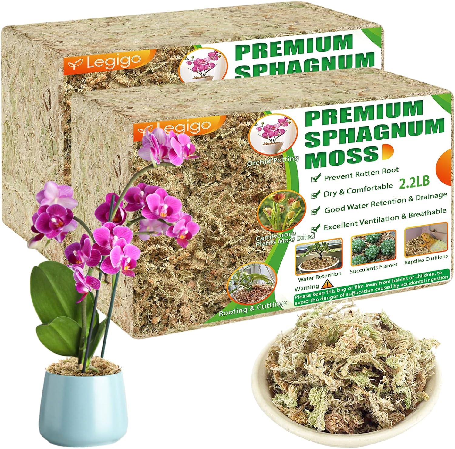 Legigo 4.4LBS Premium Sphagnum Moss for Plants- 80QT Natural Succulent Carnivoro...