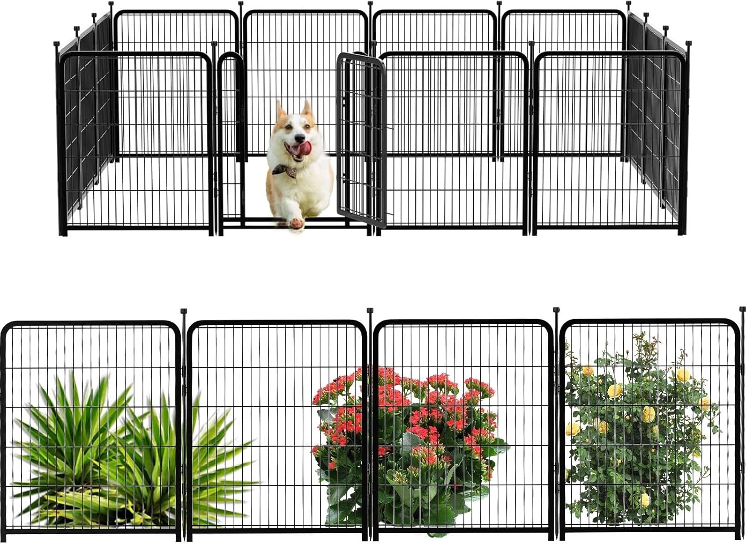 48 in(H) Garden Fencing Animal Barrier, Wide Door Low Threshold, Dog Fence Outdo...