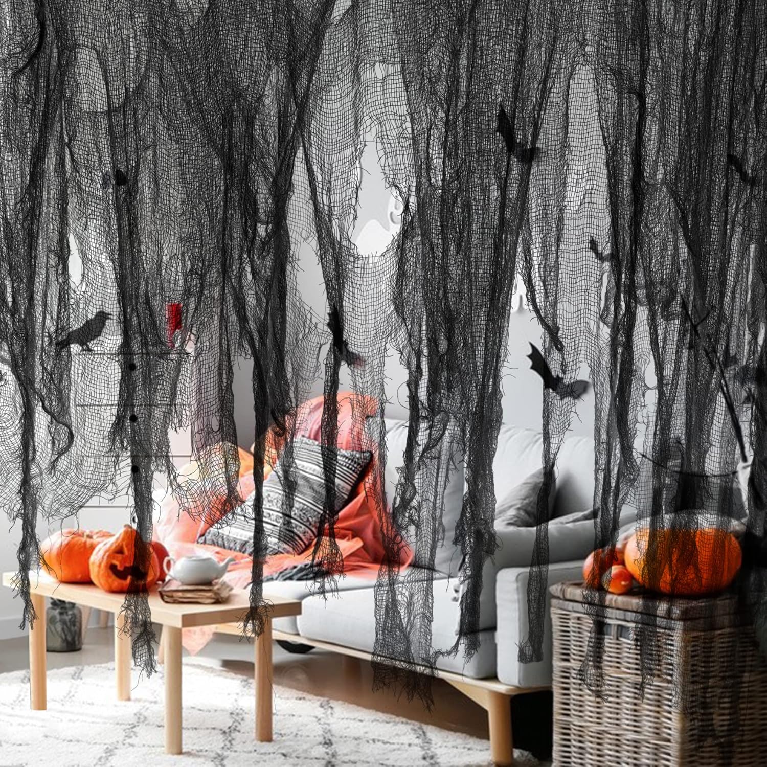 Watayo 500x39 Inch Large Size Creepy Cloth, Special Black Scary Spooky Cloth-Win...