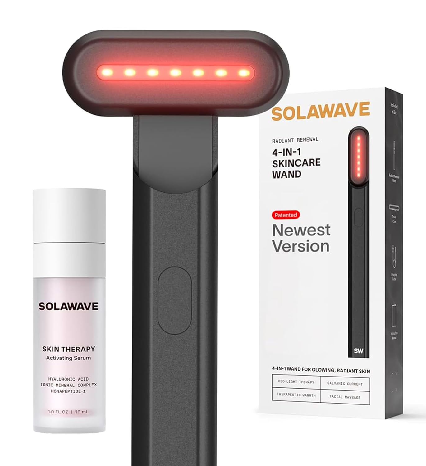 Solawave 4-in-1 Radiant Renewal Facial Wand & Skin Therapy Serum Bundle | Red Li...