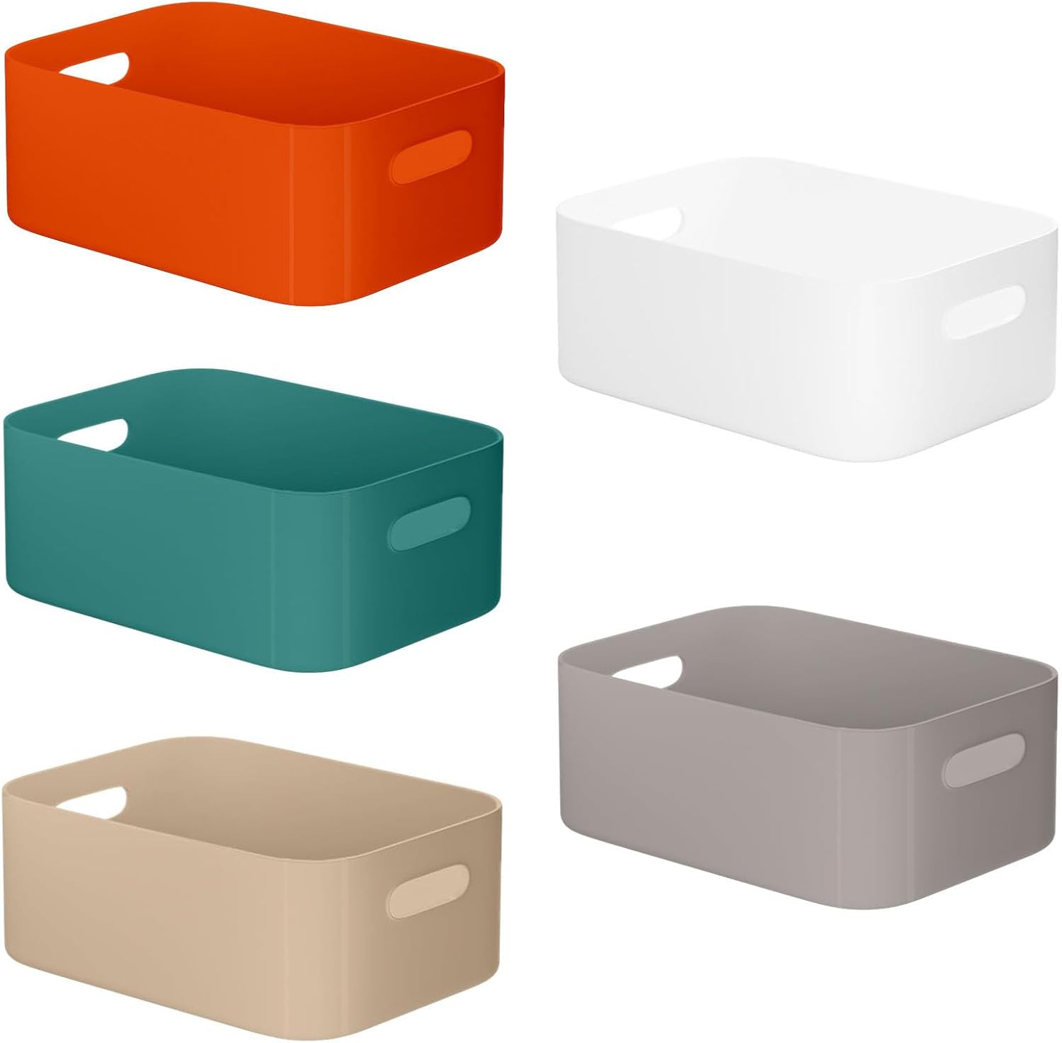 W&H 5 PCS Plastic Storage Boxes with Handle, Medium Plastic Storage Baskets, Cup...