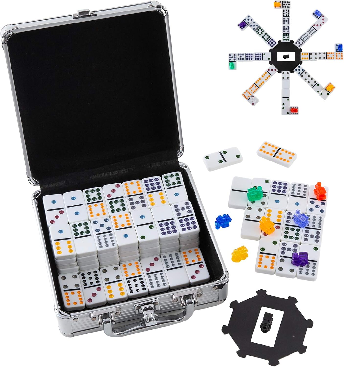 Double 12 Colored Dot Dominoes Mexican Train Game Set, 91 Tiles Dot Dominoes wit...