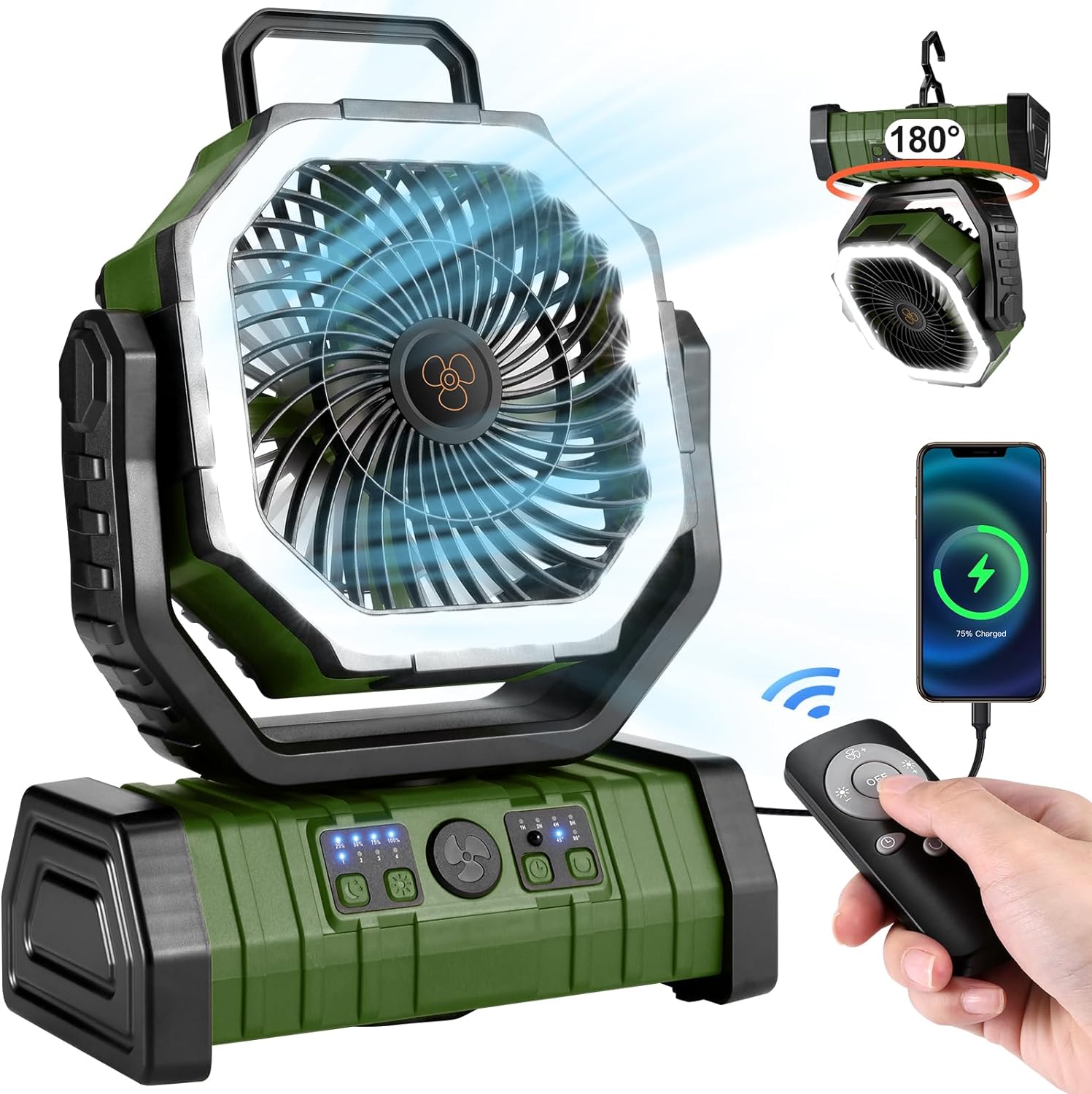 Odoland Camping Fan, Special Rechargeable Fan with LED Lantern, Innovative Fan O...