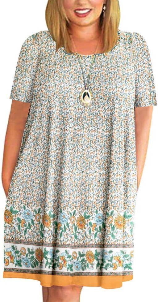 Kancystore Women Plus Size Dresses Short Sleeve Cold Shoulder Casual T-Shirt Swi...