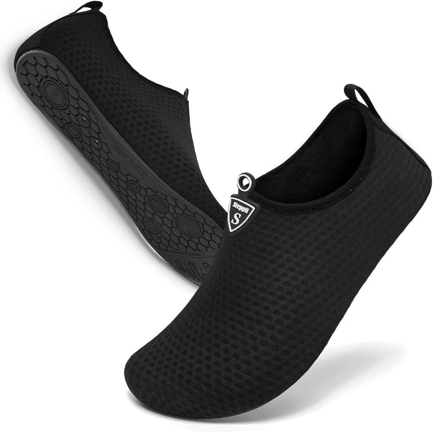 Steppli Water Shoes Beach Swim Sea Aqua Socks for Men Women 4/5 UK Black