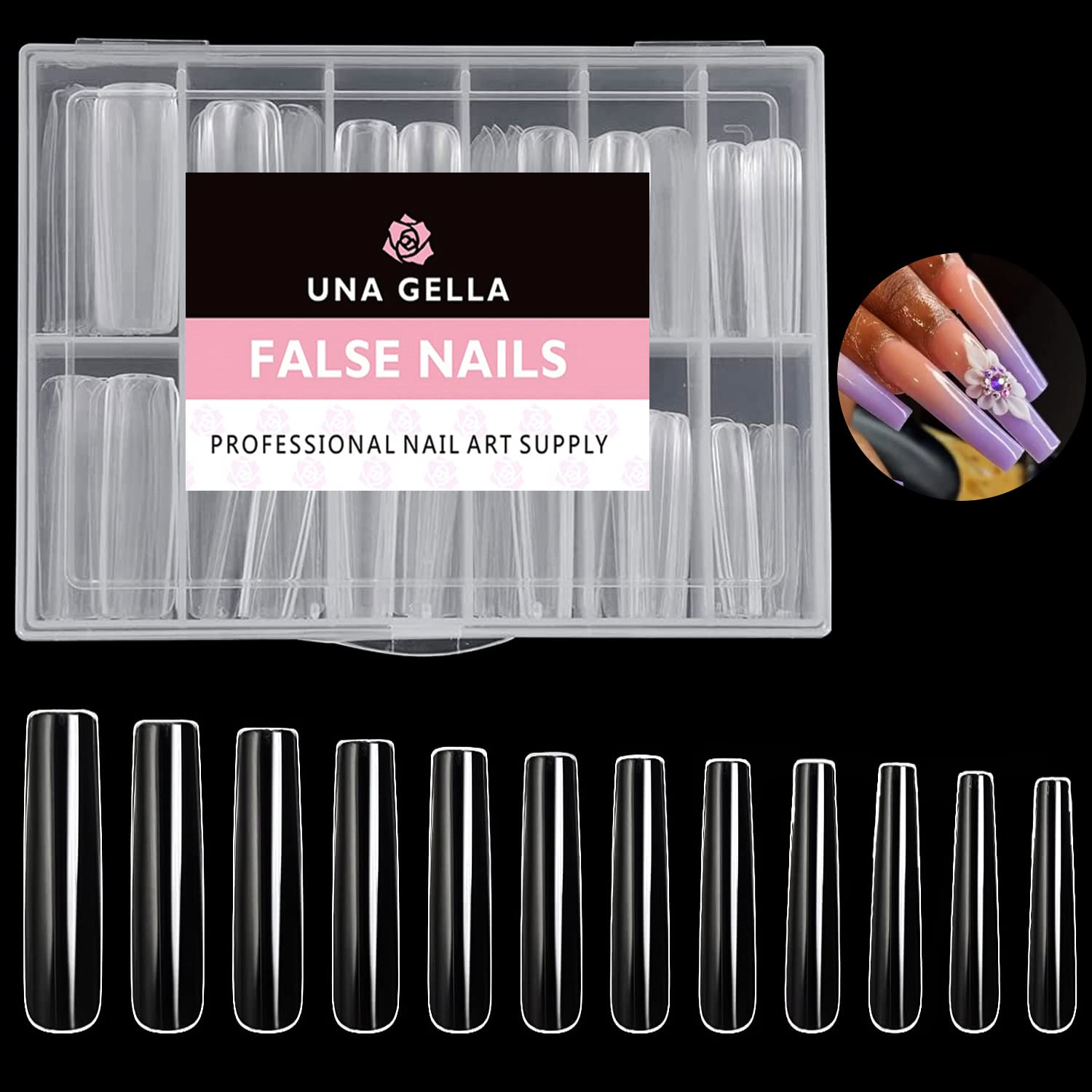 UNA GELLA XXL Long Square Nails Tips 216 PCS No C Curve Straight Nail Tips Full...