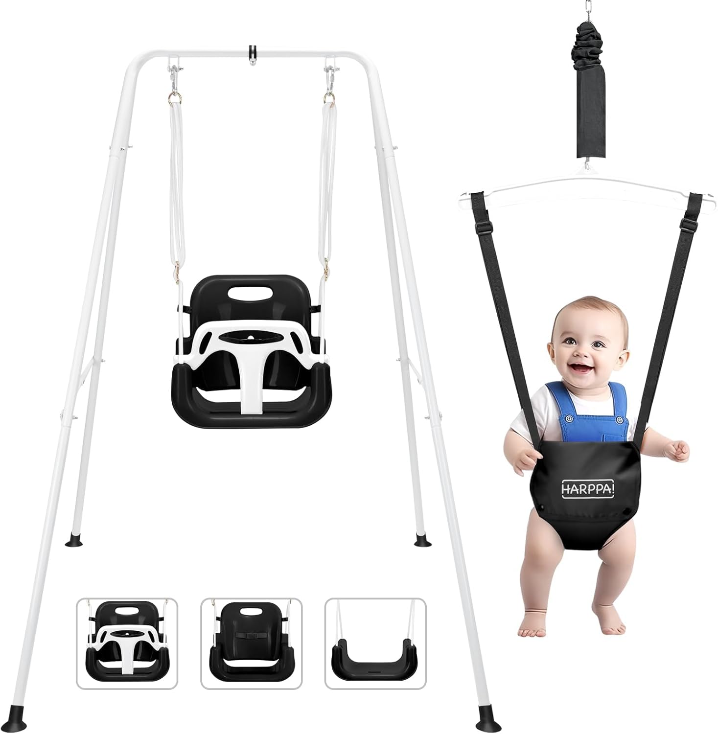 HARPPA 2 in 1 Toddler Swing Set, Foldable Kids Swing & Baby Jumper for Indoor&Ou...