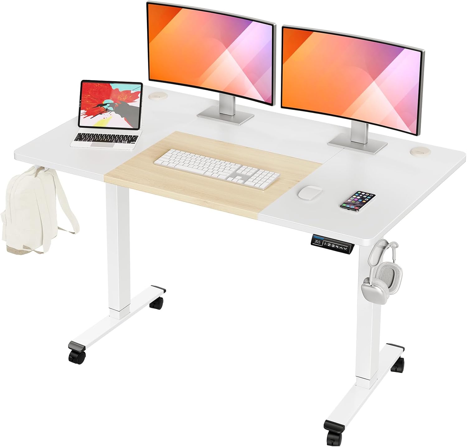 MOUNTUP 55x28 Inches Electric Height Adjustable Standing Desk, Sit Stand Desk wi...