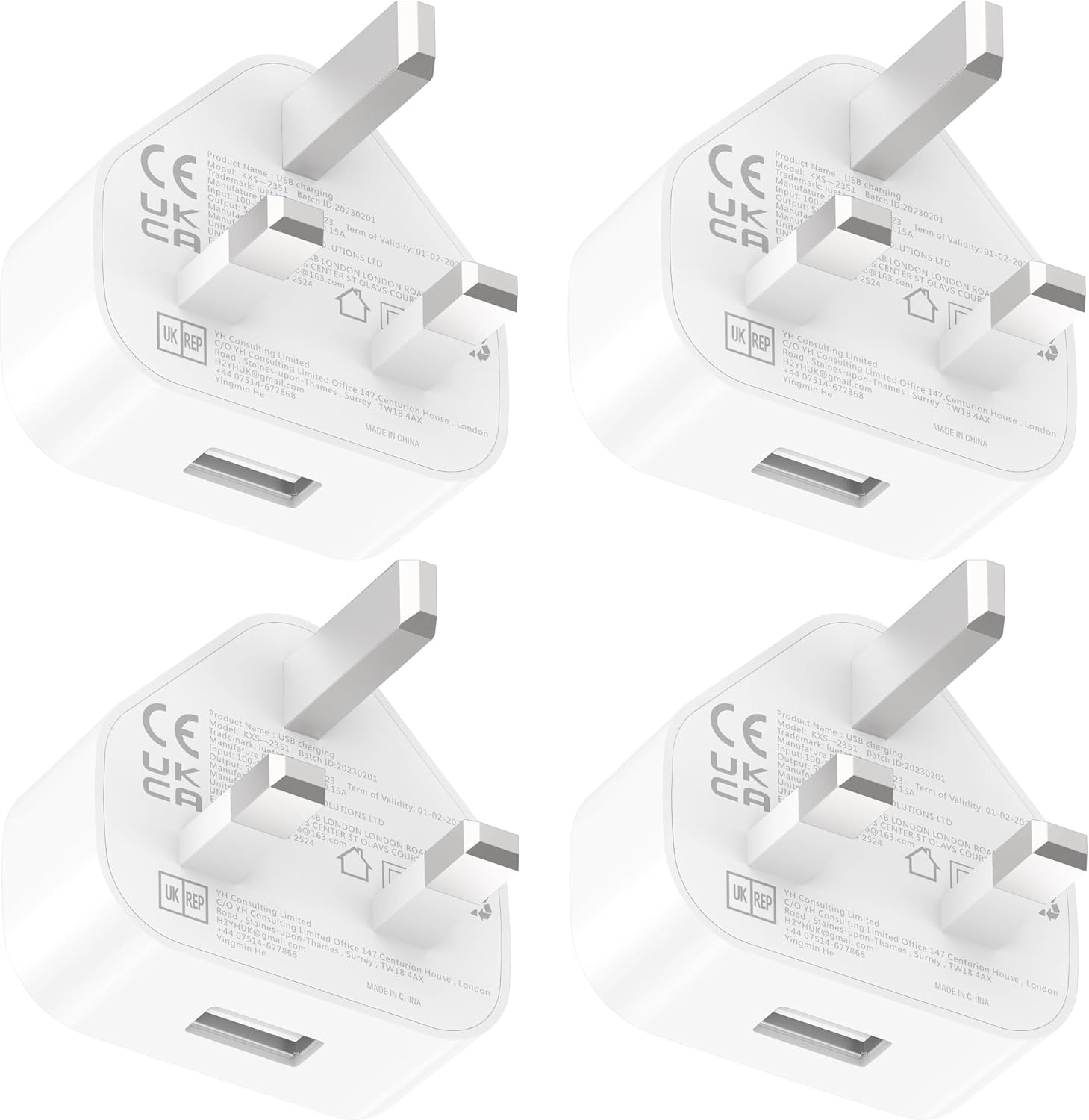 4-Pack iPhone USB Plug, Mains Charging Adapter UK 5V 1Amp Wall Charger Power Ada...