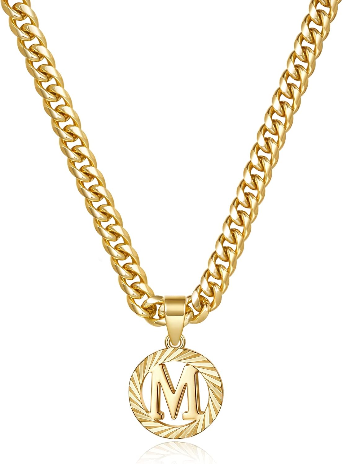 KissYan Gold Initial Necklace, Special 14K Gold Plated Necklace with Round Lette...