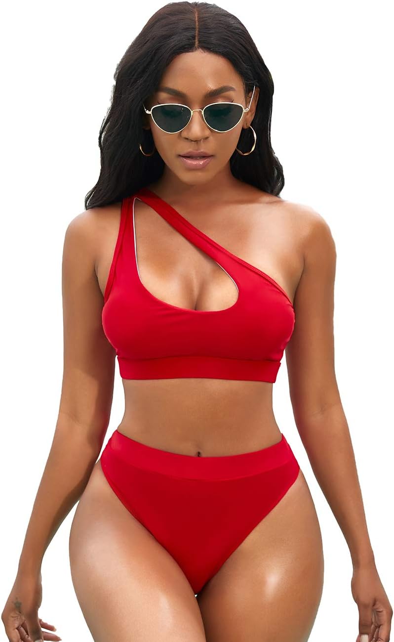 NAFLEAP One Shoulder Cutout Bikini Set for Women High Waisted Bottom Swimsuit Tw...