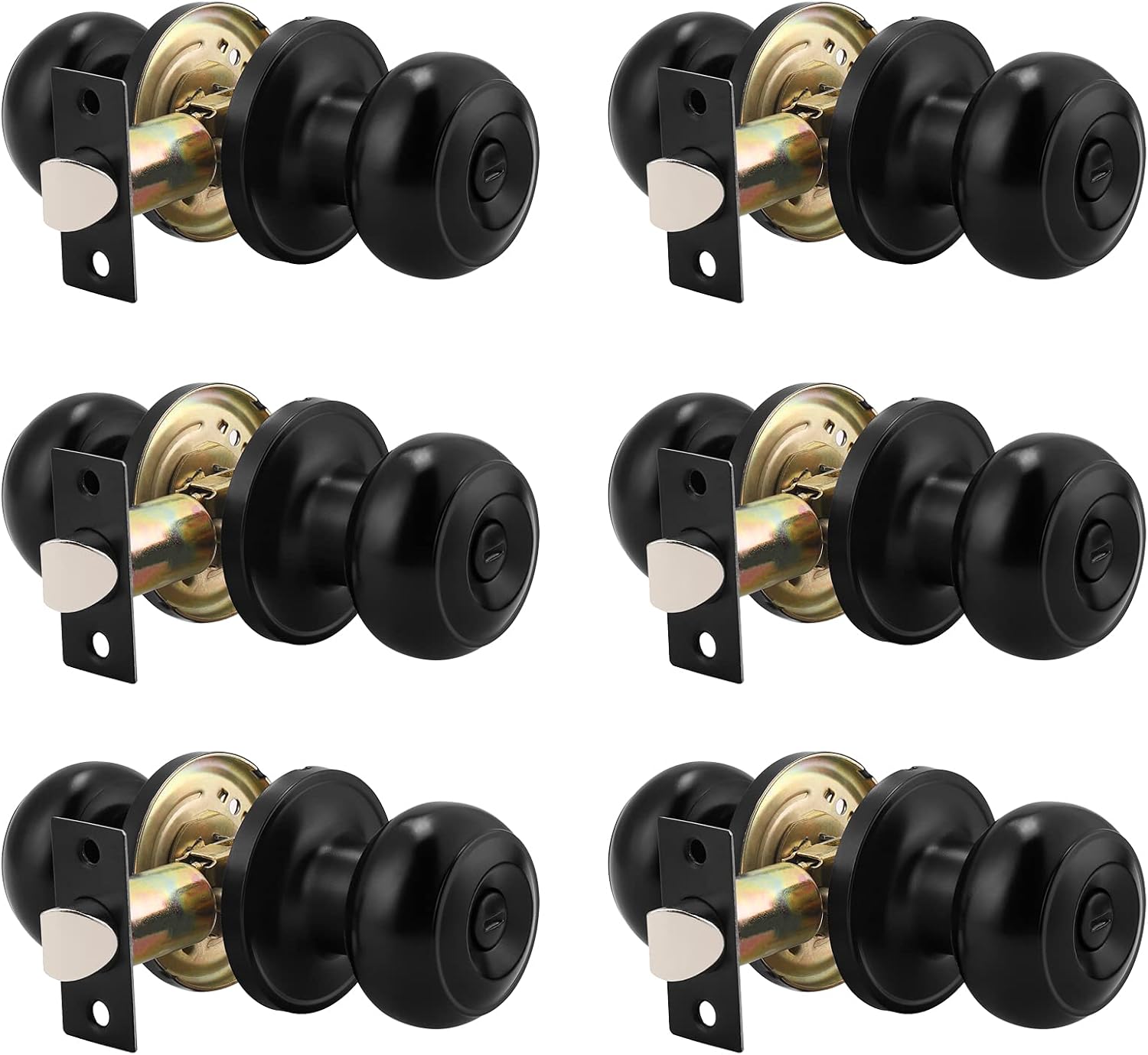 Probrico 6 Pack Round Privacy Door Knob(Thumb Turn Lock on The Inside), Keyless...