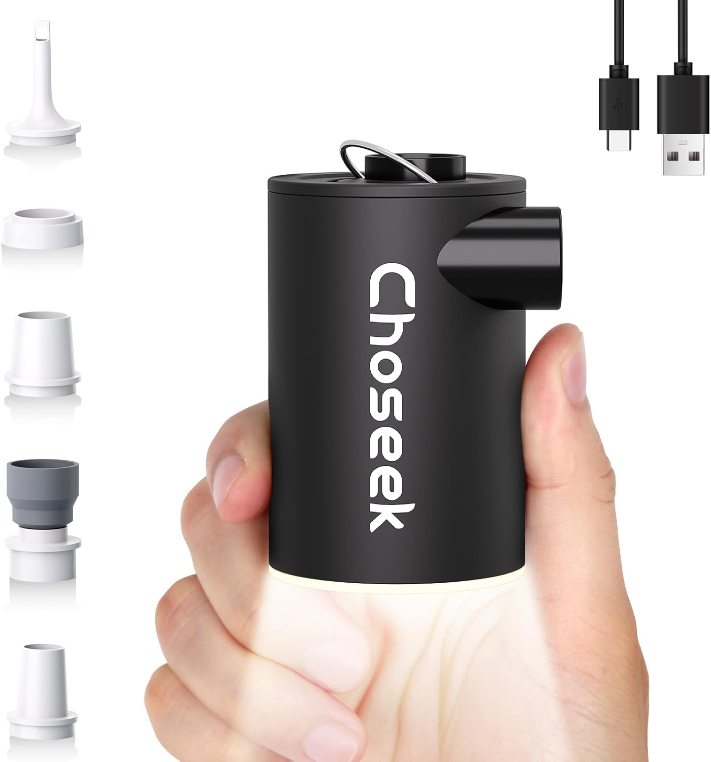 Portable Air Pump for Inflatables, Choseek Ultra-Mini Air Mattress Pump 4X with...