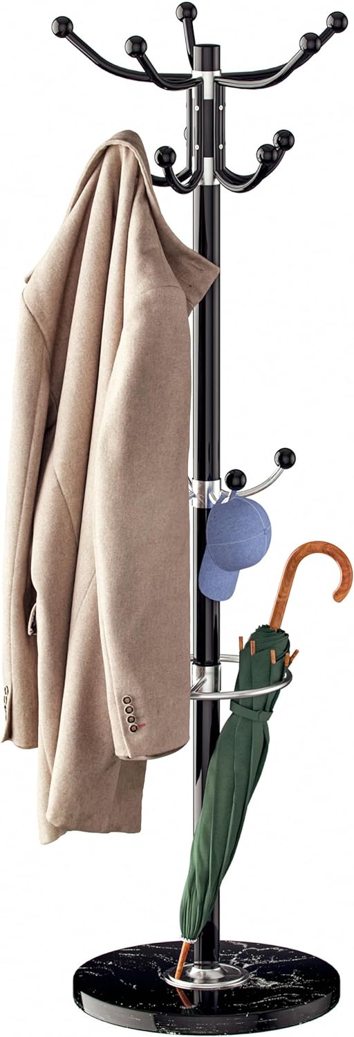 CASARIA® Elegant Coat Rack with Black Marble Base and 14 x 360° Rotatable Hooks...