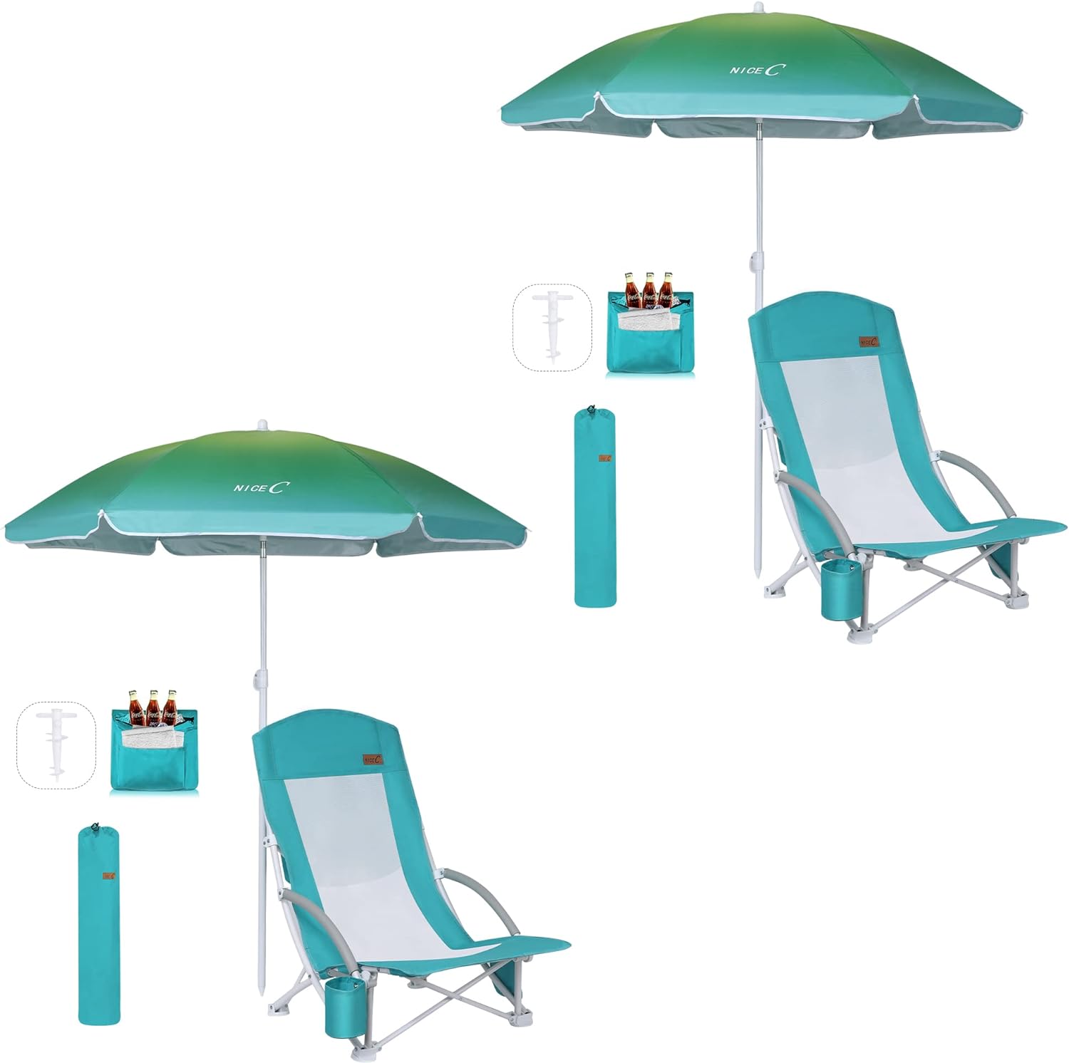Nice C Beach Chair, Beach Chairs for Adults with Umbrella and Cooler, High Back,...