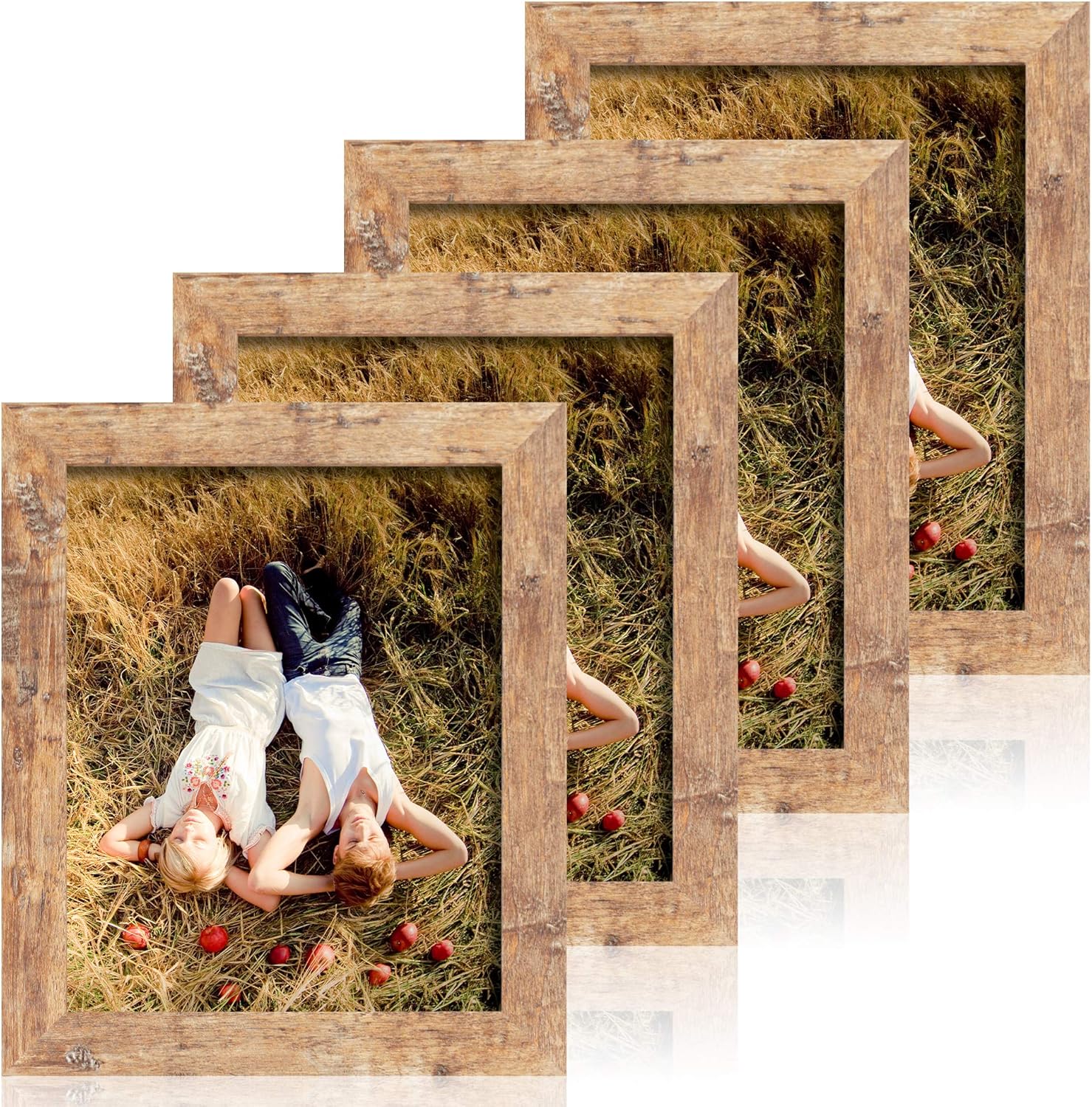4 Pack 8x10 Picture Frame Rustic Brown Set with High Definition Glass Photo Fram...