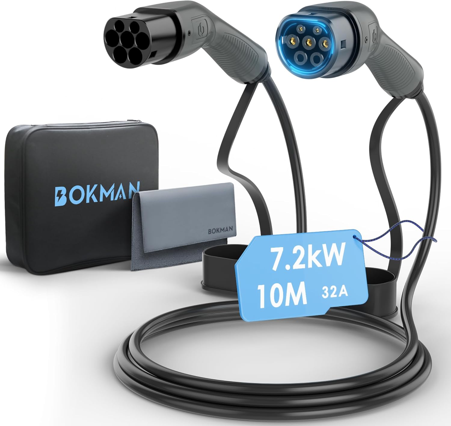 bokman Type 2 EV Charging Cable, Mode 3 / 32A / 7.2KW / 1 Phase / 10 Meter, Elec...