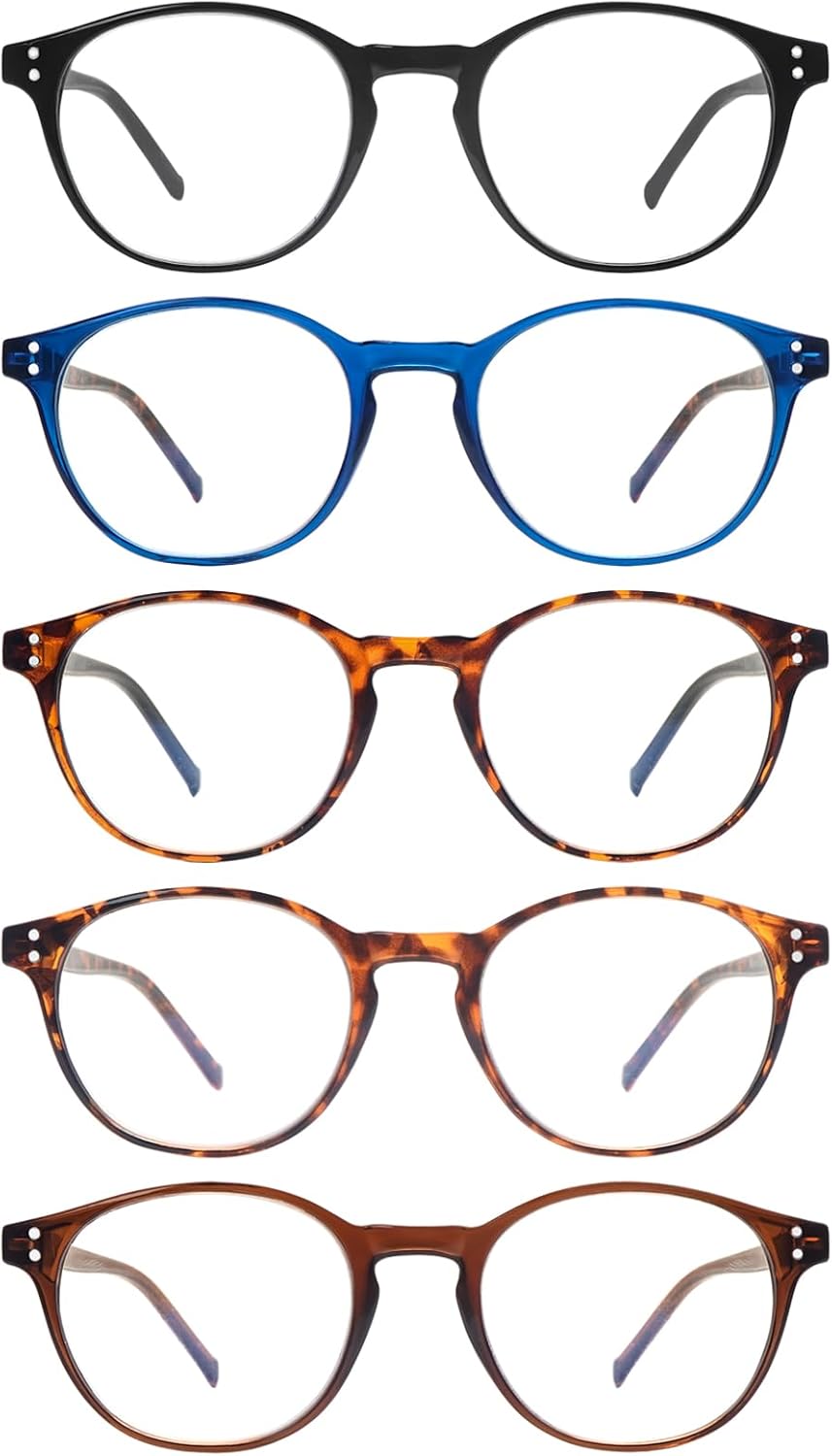 ZONLON 5 Pack Retro Reading Glasses Men Women Blue Light Blocking Lightweight Co...
