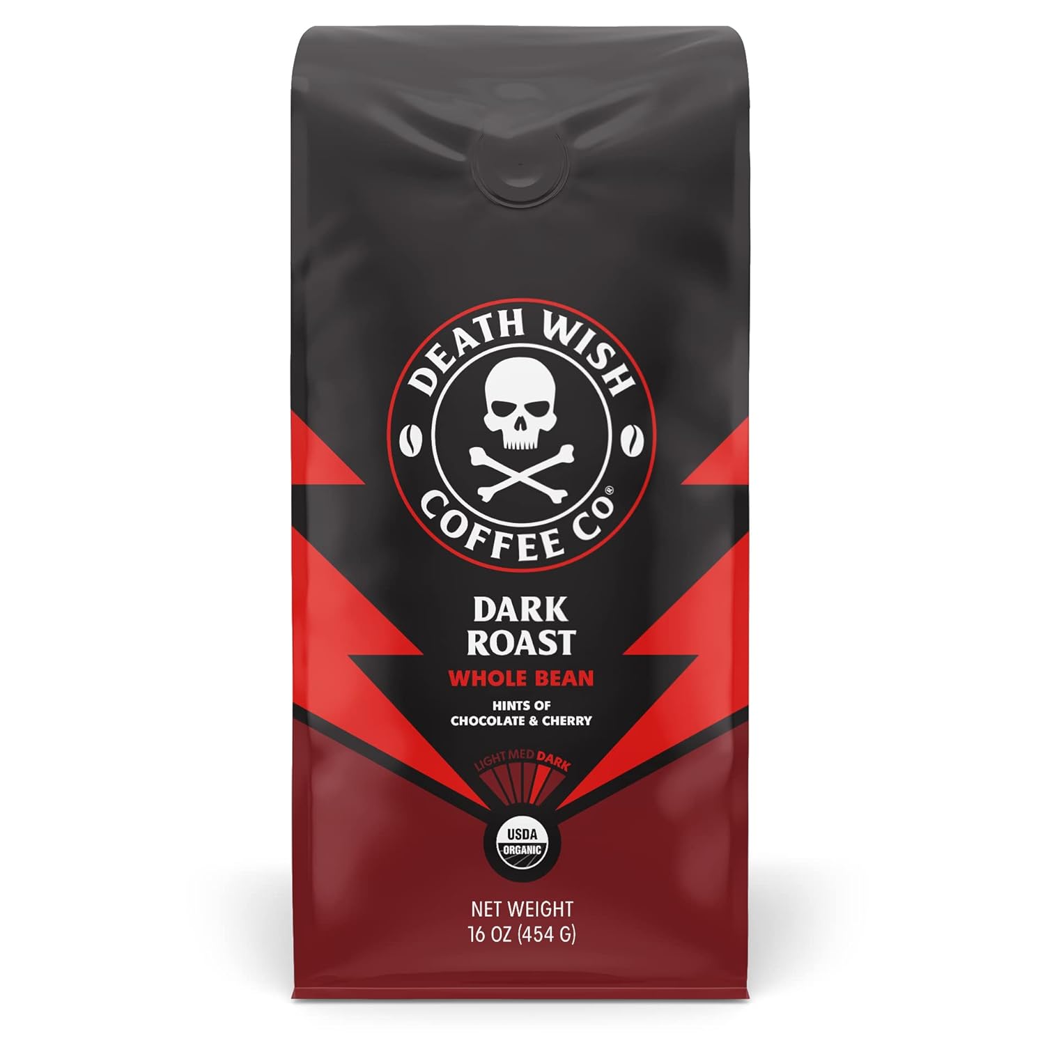Death Wish Coffee, Organic and Fair Trade Dark Roast Whole Bean Coffee, 16 oz Da...