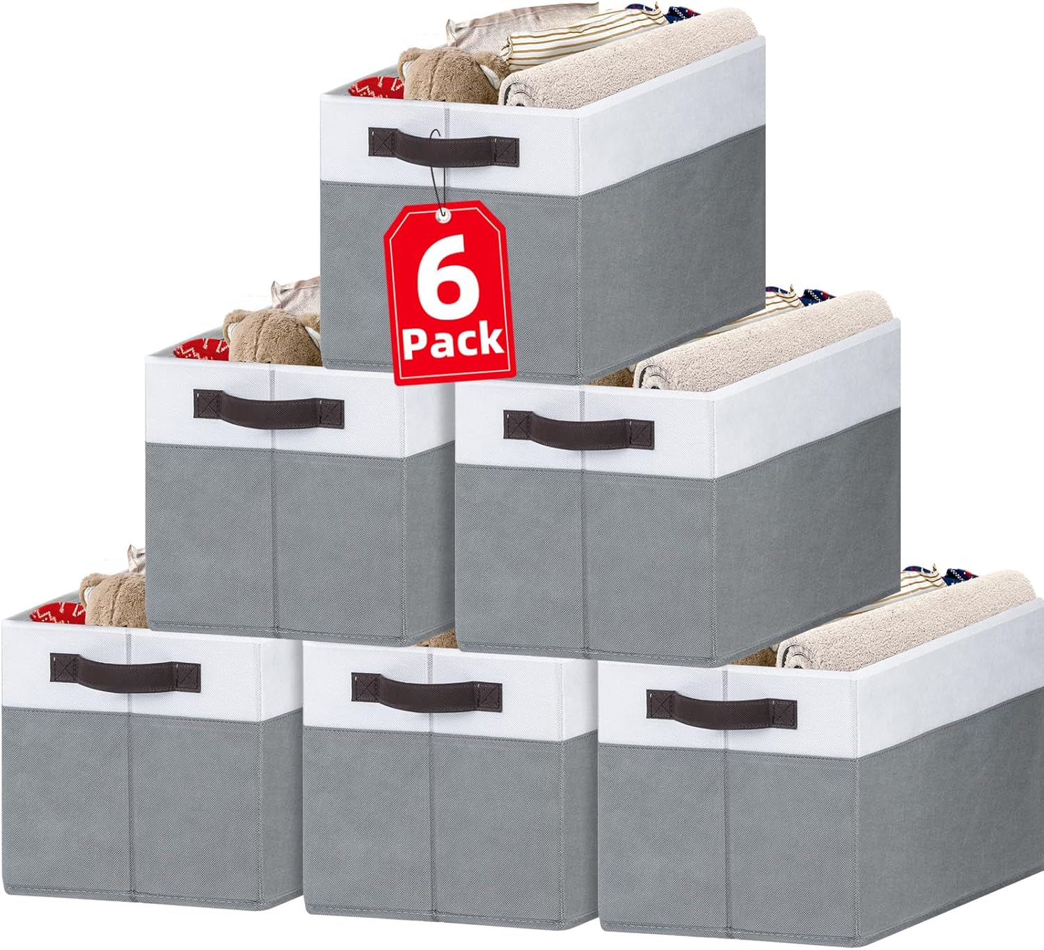Criusia Closet Organizers and Storage Baskets - 6 Pack Shelf Organizer Bins with...