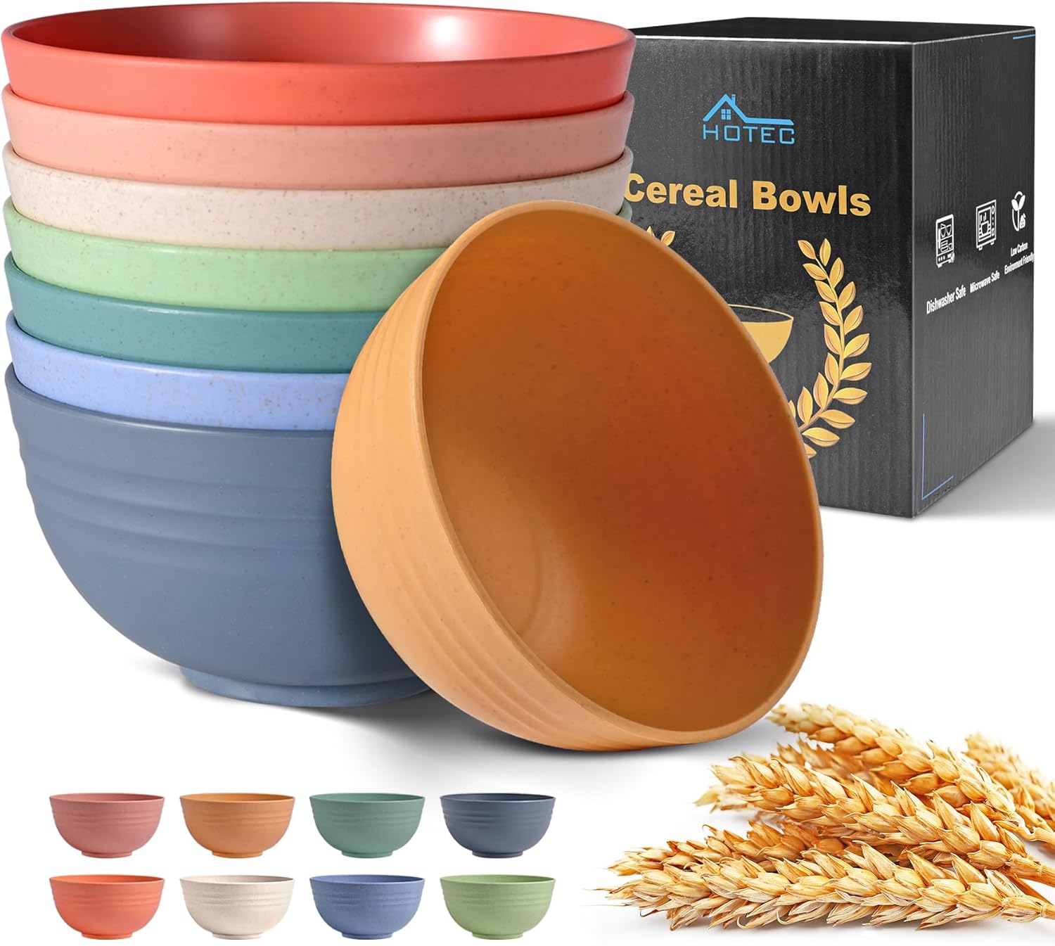 HOTEC Unbreakable Wheat Straw Bowls, Special Cereal Bowls, High-Quality Microwav...