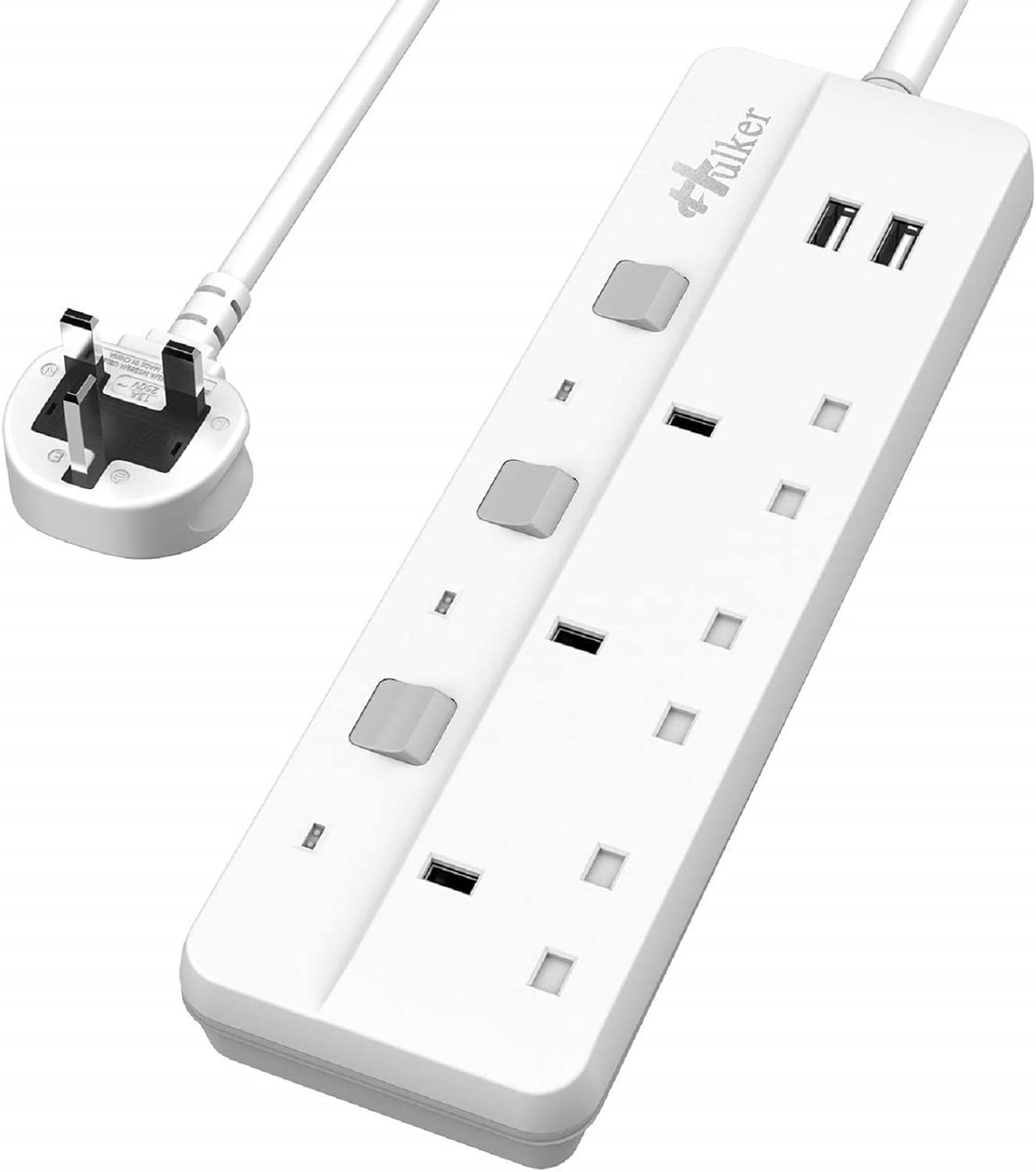 Hulker Extension Lead with USB slots Power Strips with USB ports 3 Way Outlets 2...
