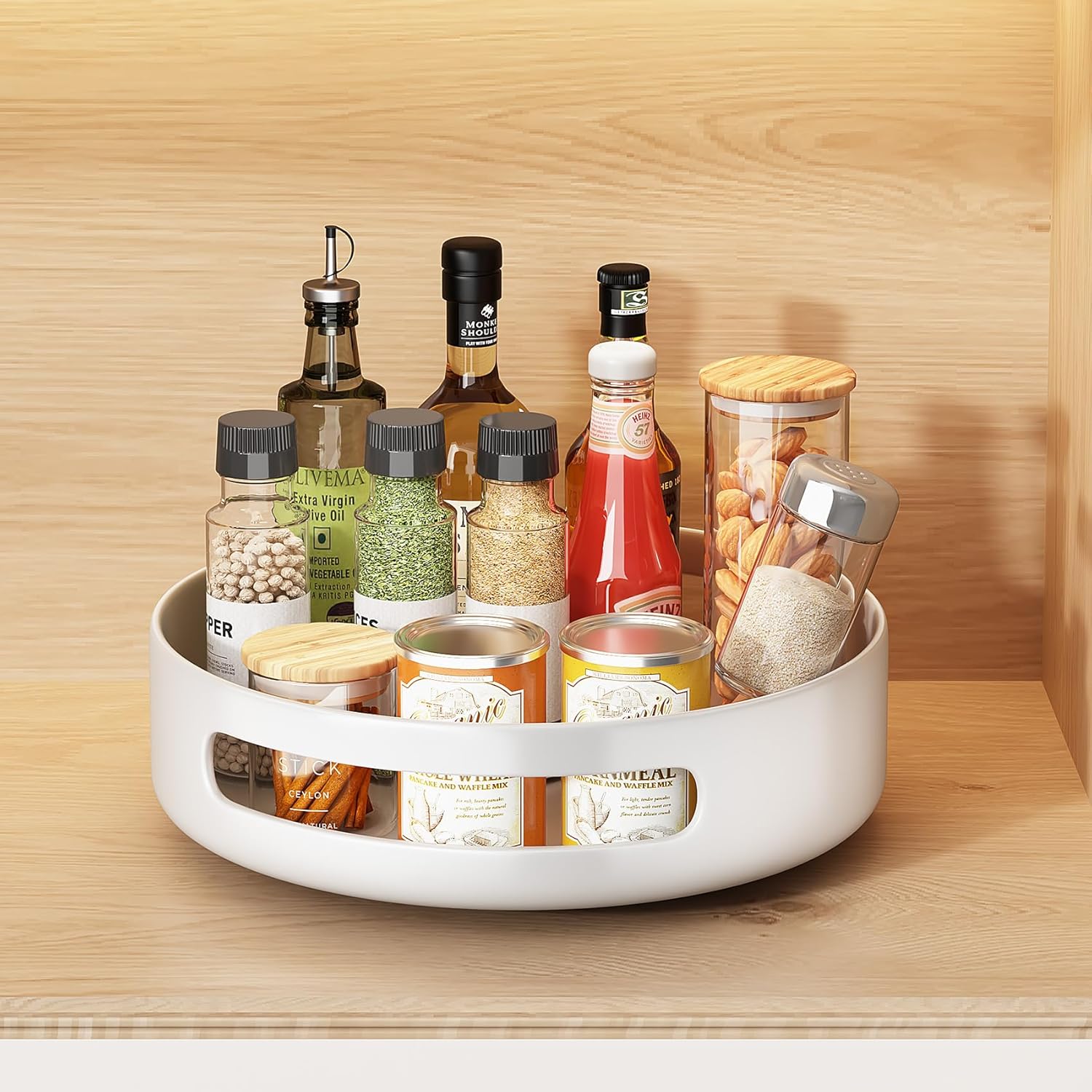 Kitstorack Lazy Susan Turntable Cupboard Organiser,Metal Rotatable Spice Rack Fr...