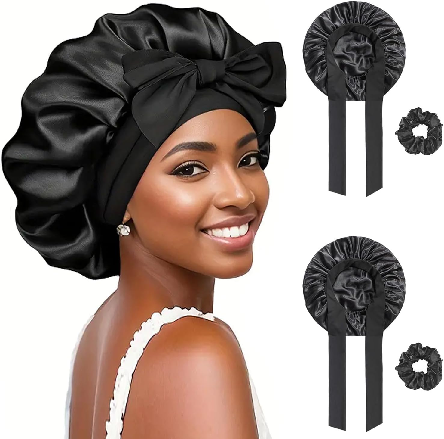 2PCS,Satin Bonnet, Silk Sleep Bonnets for Women, Adjustable Satin Night Sleeping...