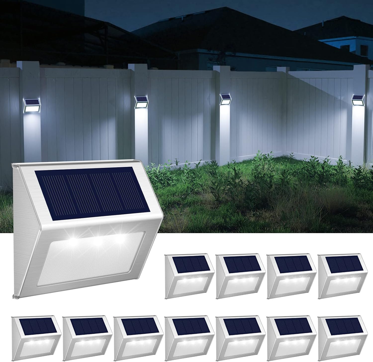 JSOT Outdoor Fence Lights,12 Pack Solar Powered Deck Lights Waterproof Stairs Li...