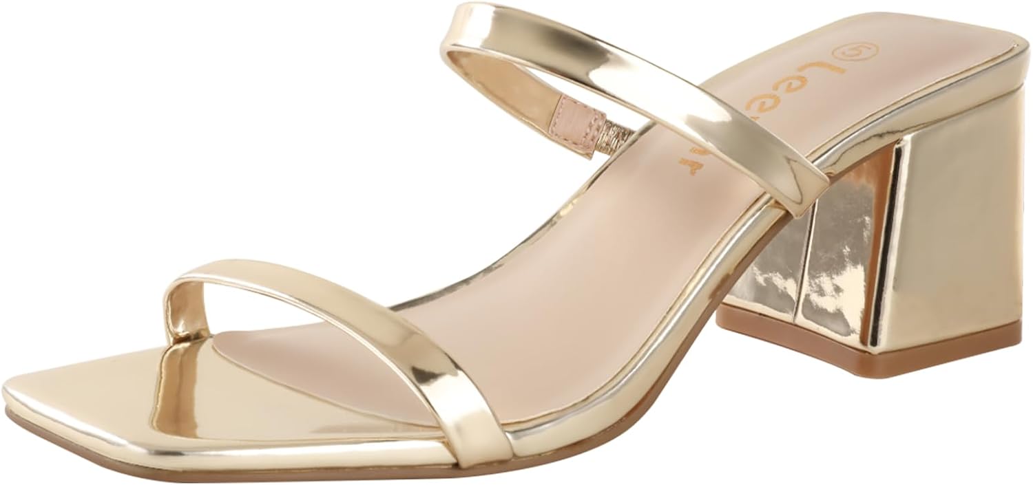 Leevar Square Toe Heeled Sandals for Women - Women's Low Block Heels Sandals - 2...