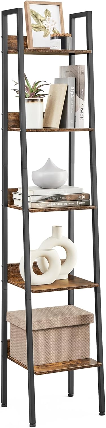 VASAGLE Bookshelf, 5-Tier Narrow Bookcase, Ladder...